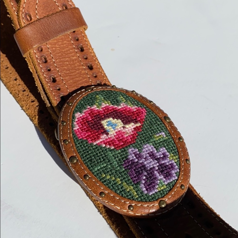 Lucky Brand Floral Cross Stitch Boho Belt